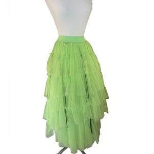 Lime green ruffled tiered tulle skirt holiday festival party costume one size